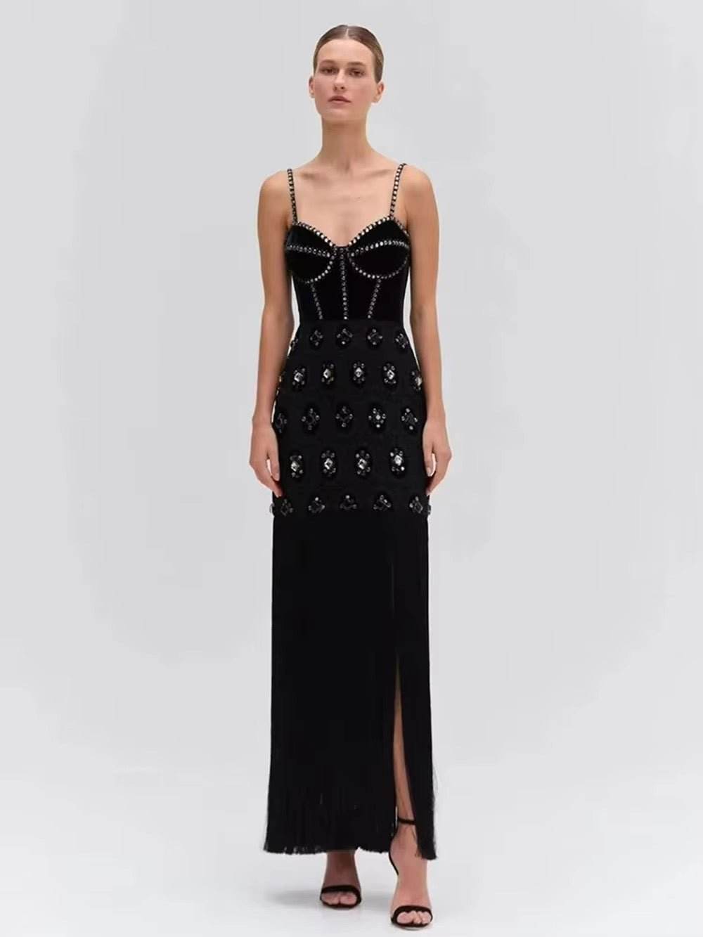 Diamond Tassel Spaghetti Strap Backless dress - REBECATHELABEL