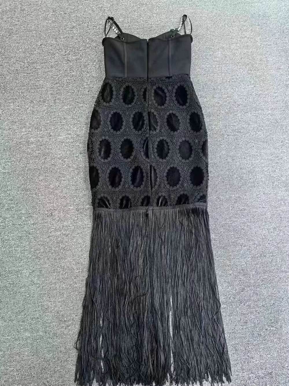 Diamond Tassel Spaghetti Strap Backless dress - REBECATHELABEL