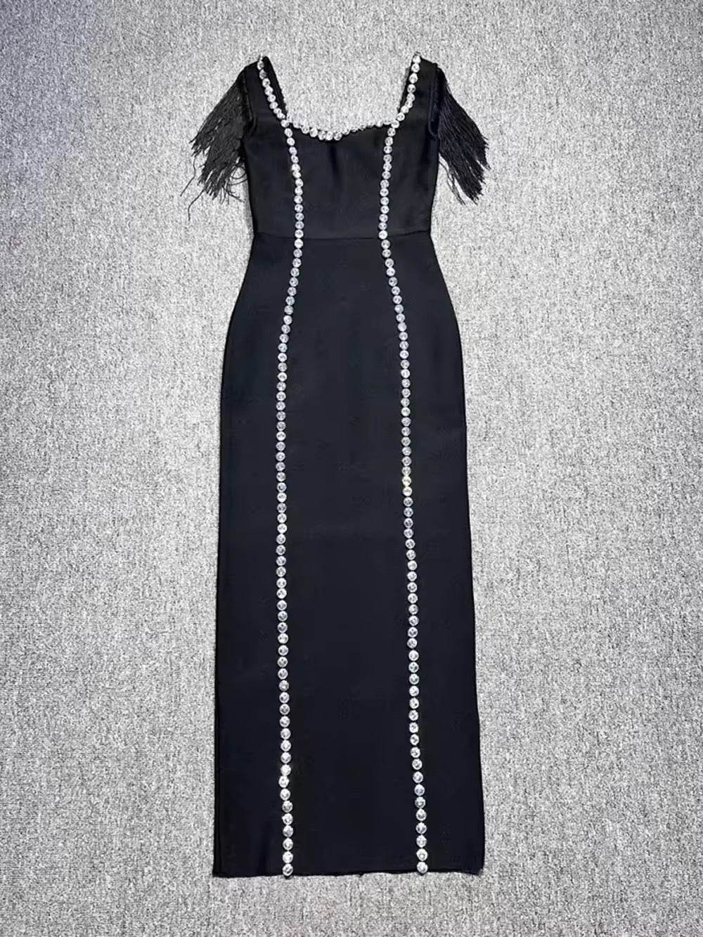 Diamond Tassels Bodycon Backless Design Sleeveless Sexy Maxi Bandage Dress - REBECATHELABEL