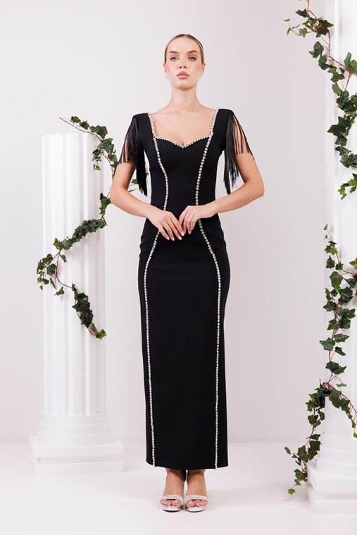 Diamond Tassels Bodycon Backless Design Sleeveless Sexy Maxi Bandage Dress - REBECATHELABEL