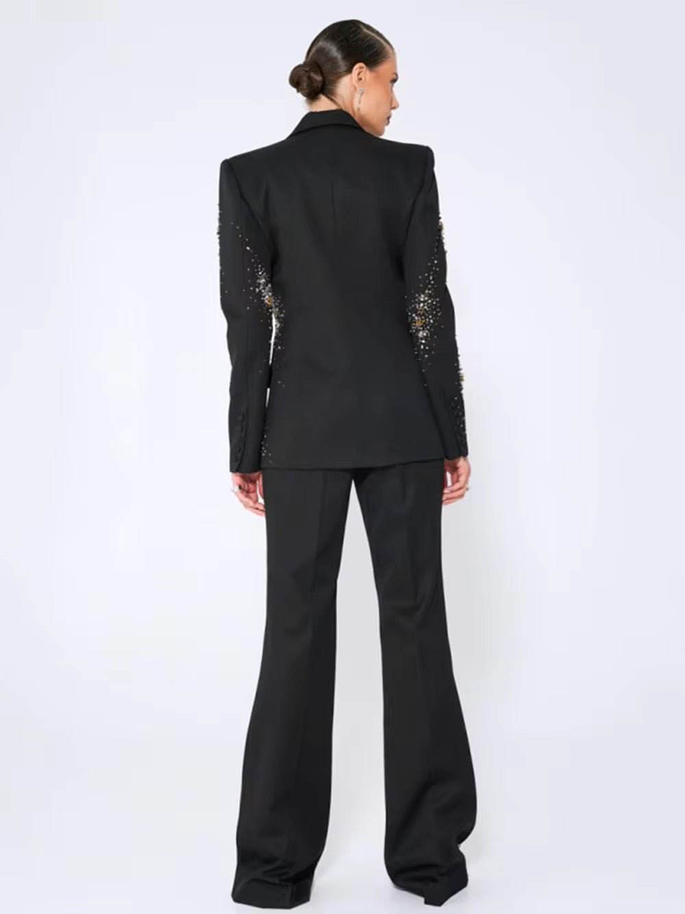 Diamonds Elegant Blazer Suit and Wide Leg Pants Two 2 Piece Sets - REBECATHELABEL