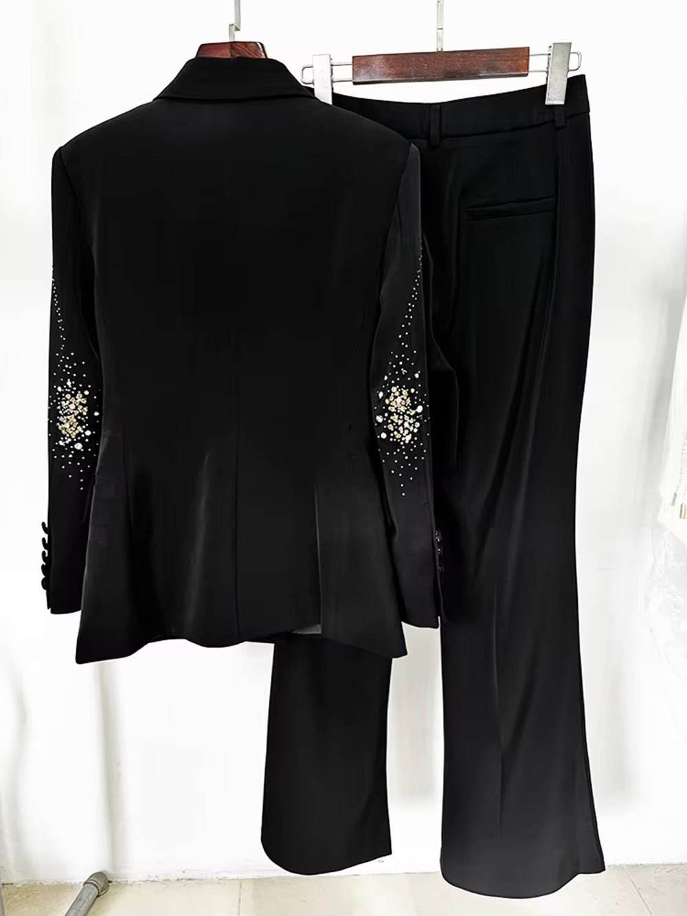 Diamonds Elegant Blazer Suit and Wide Leg Pants Two 2 Piece Sets - REBECATHELABEL