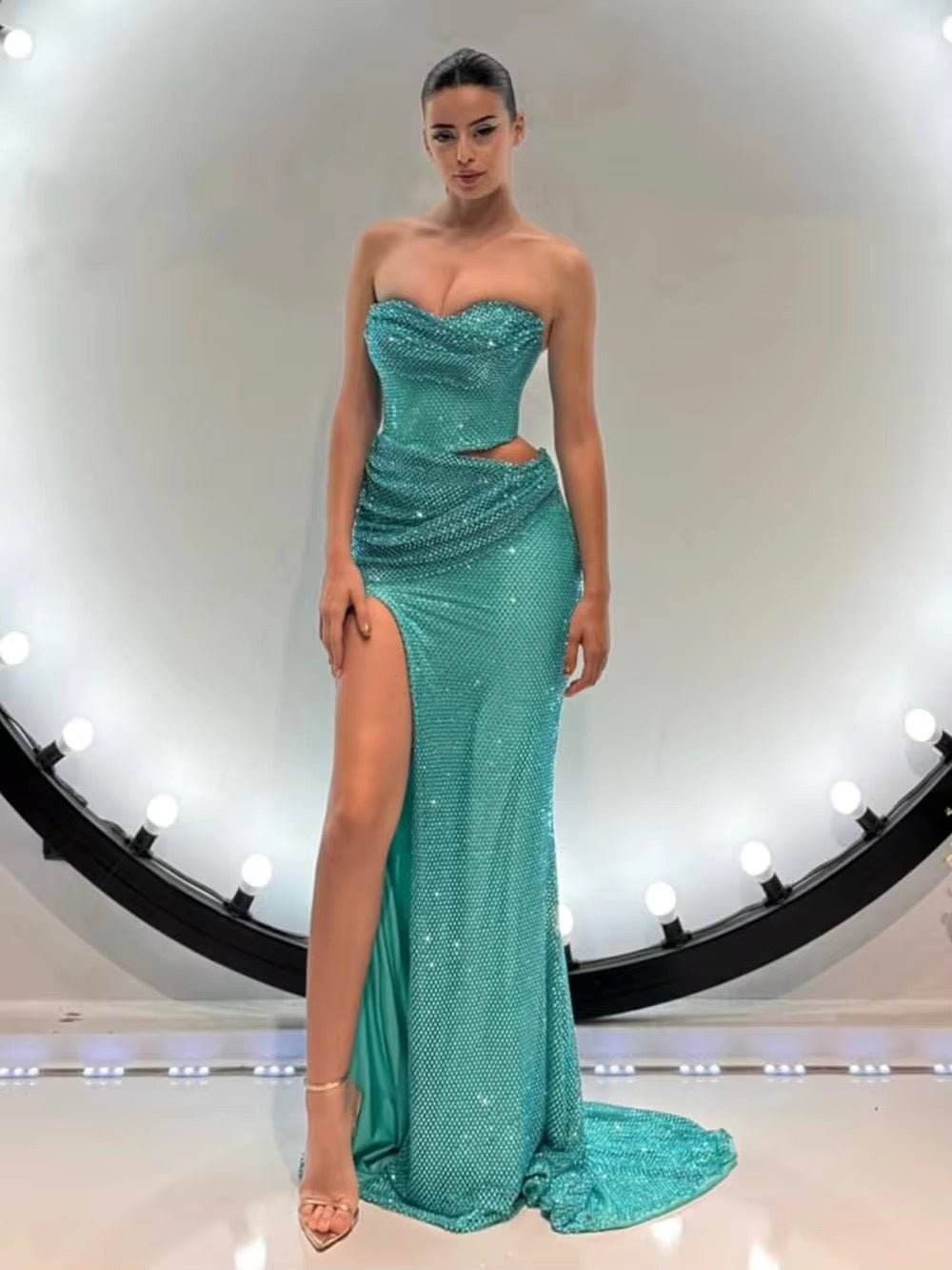 Diamonds Lace-up Tops 2 Pieces Bodycon Floor-length set - REBECATHELABEL