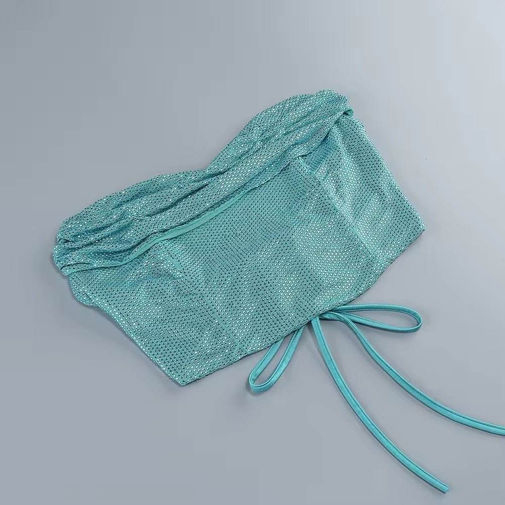 Diamonds Lace-up Tops 2 Pieces Bodycon Floor-length set - REBECATHELABEL