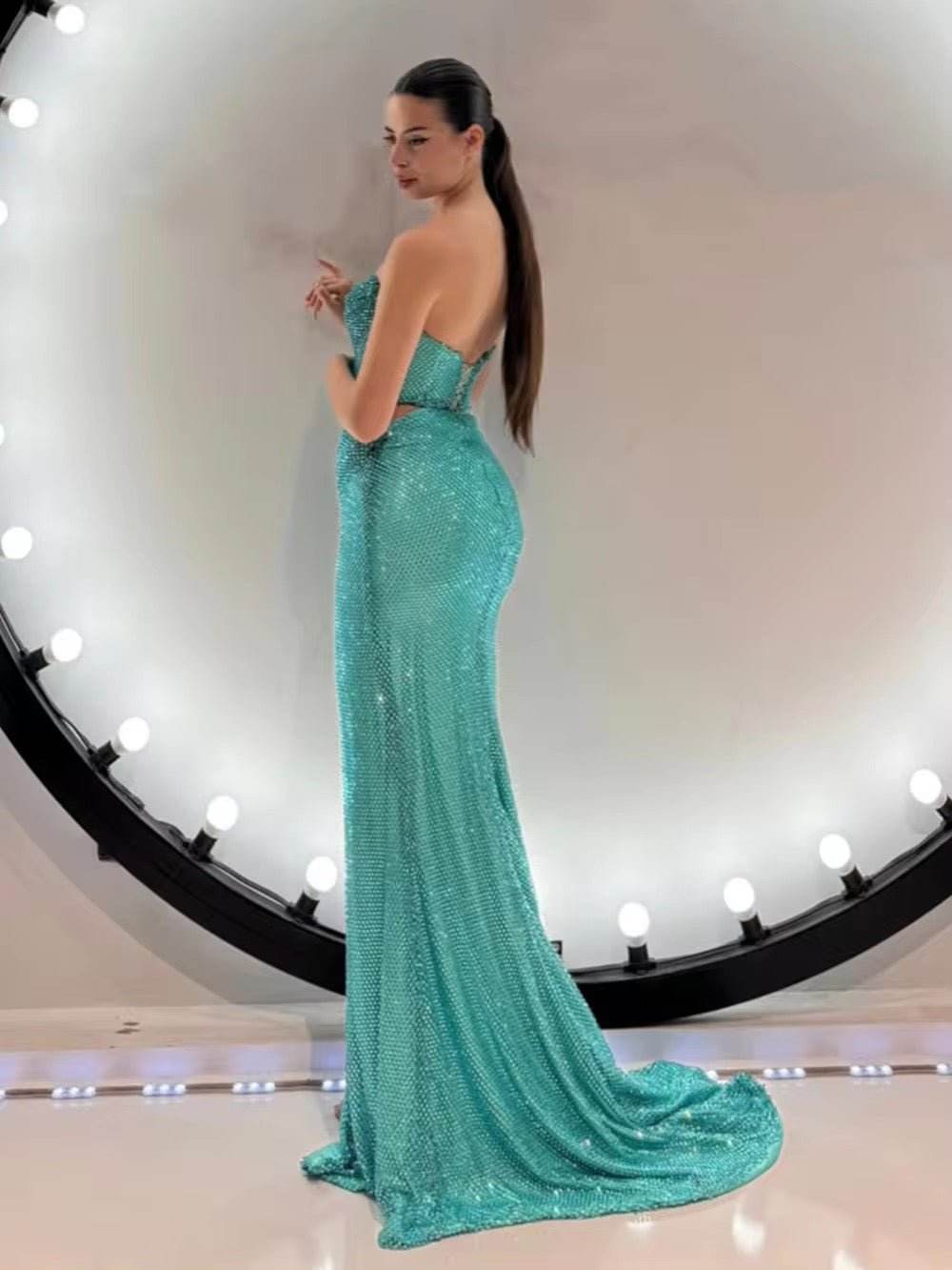 Diamonds Lace-up Tops 2 Pieces Bodycon Floor-length set - REBECATHELABEL