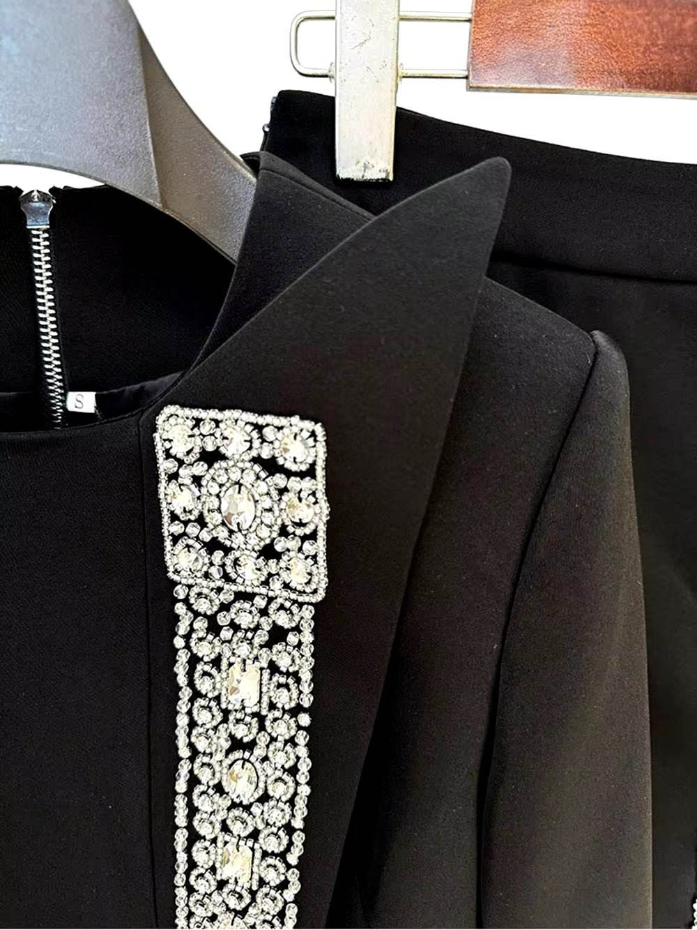 Diamonds Zip Back Cropped Tops Short Skirt Set - REBECATHELABEL