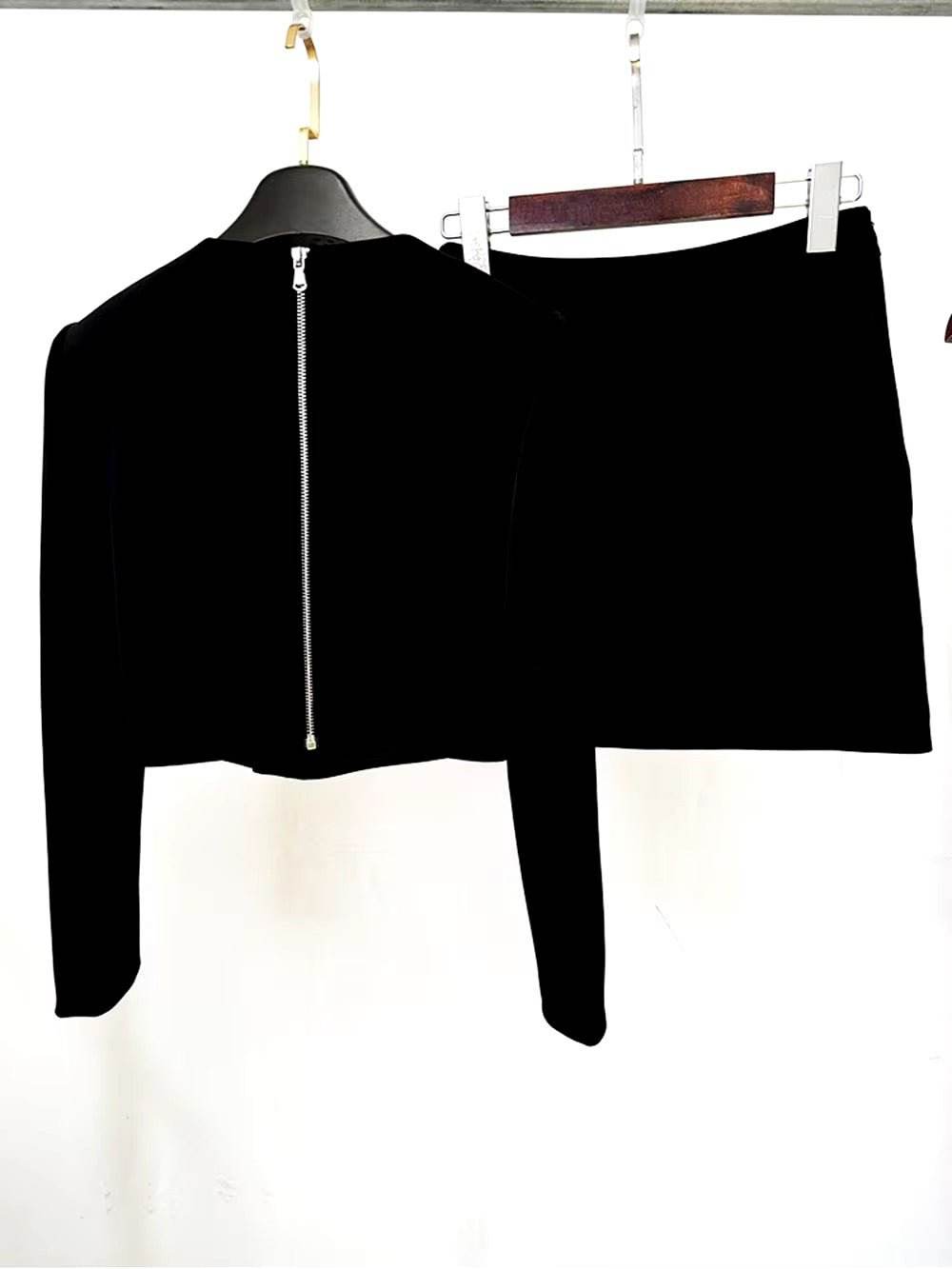 Diamonds Zip Back Cropped Tops Short Skirt Set - REBECATHELABEL