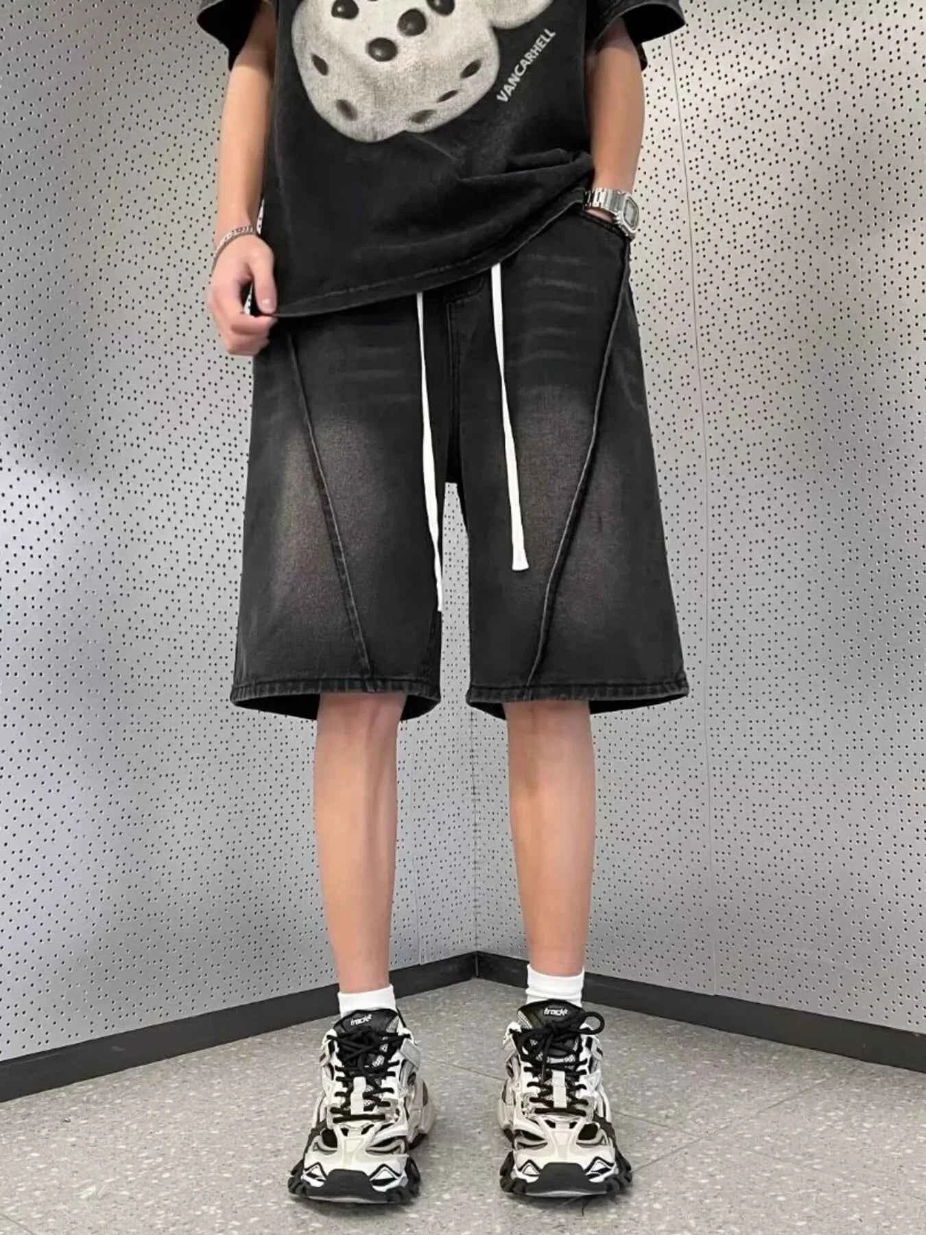 Men's Full Size Vintage Wash Drawstring Denim Shorts Plus Size