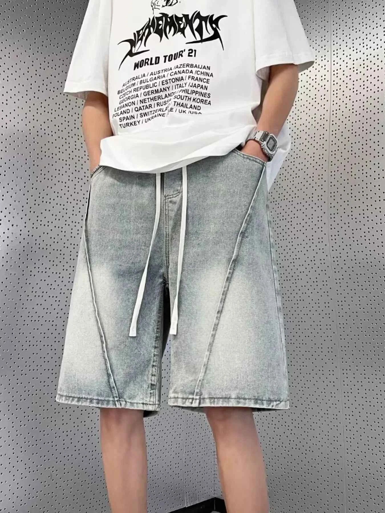 Men's Full Size Vintage Wash Drawstring Denim Shorts Plus Size