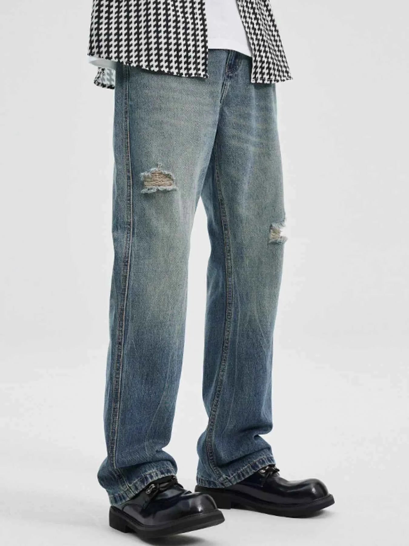 Men's Washed Ripped Bootcut Jeans