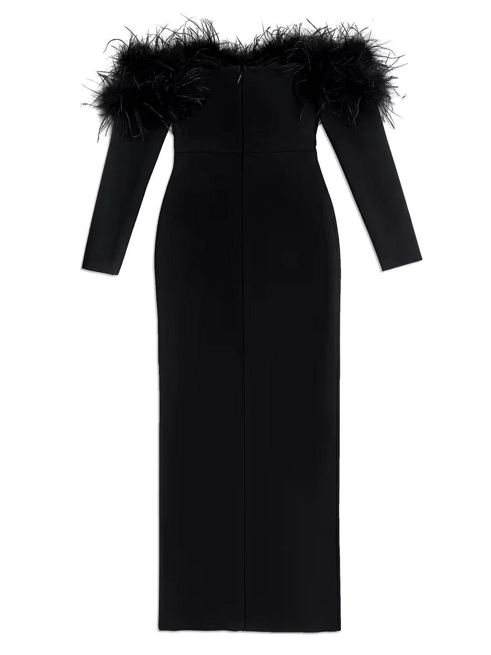 Evening Feather Crystal Bandage Maxi Dress - REBECATHELABEL