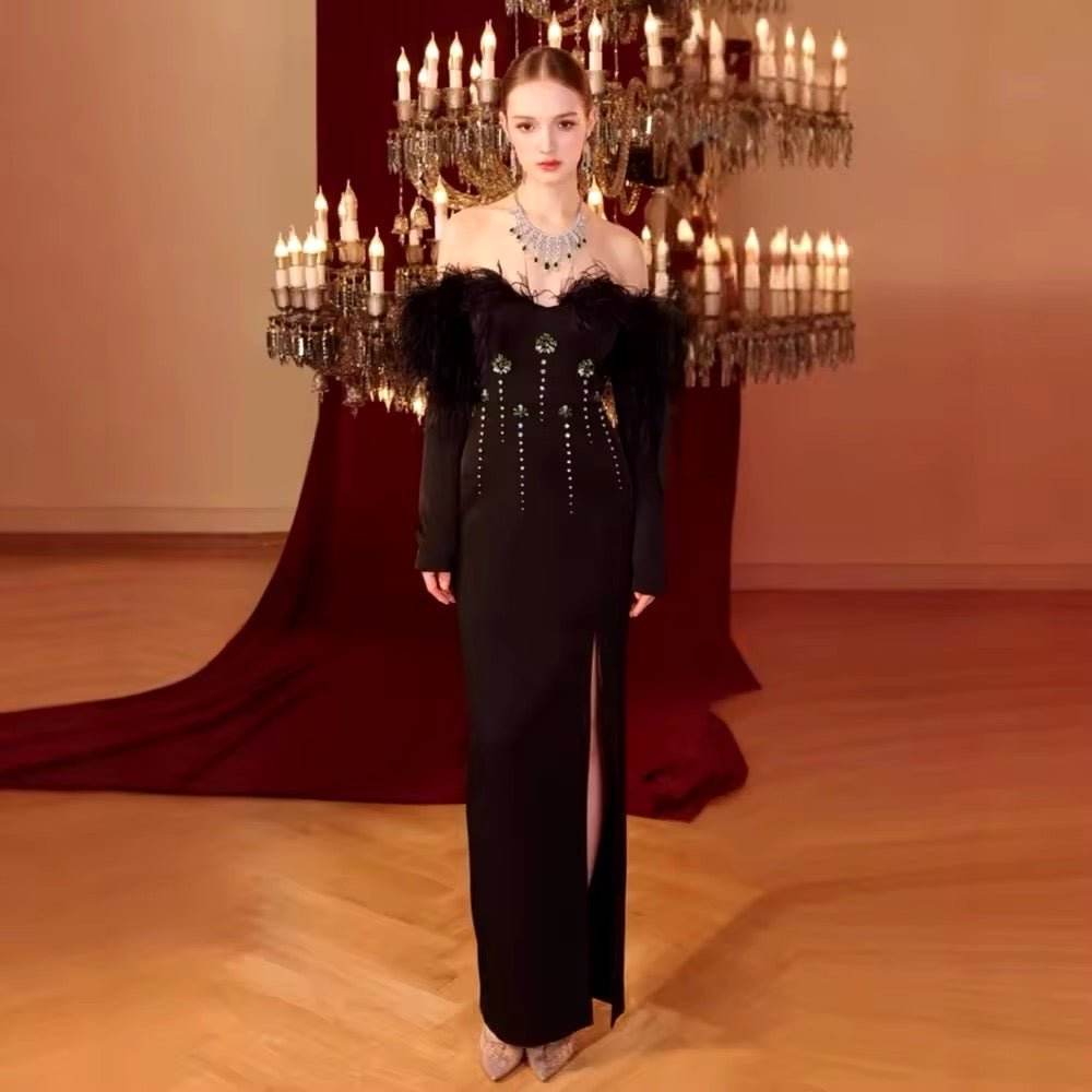 Evening Feather Crystal Bandage Maxi Dress - REBECATHELABEL