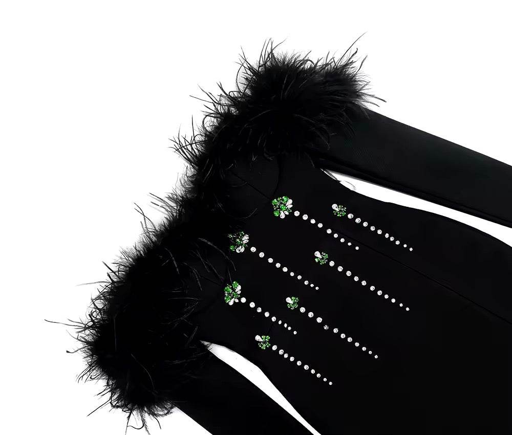 Evening Feather Crystal Bandage Maxi Dress - REBECATHELABEL