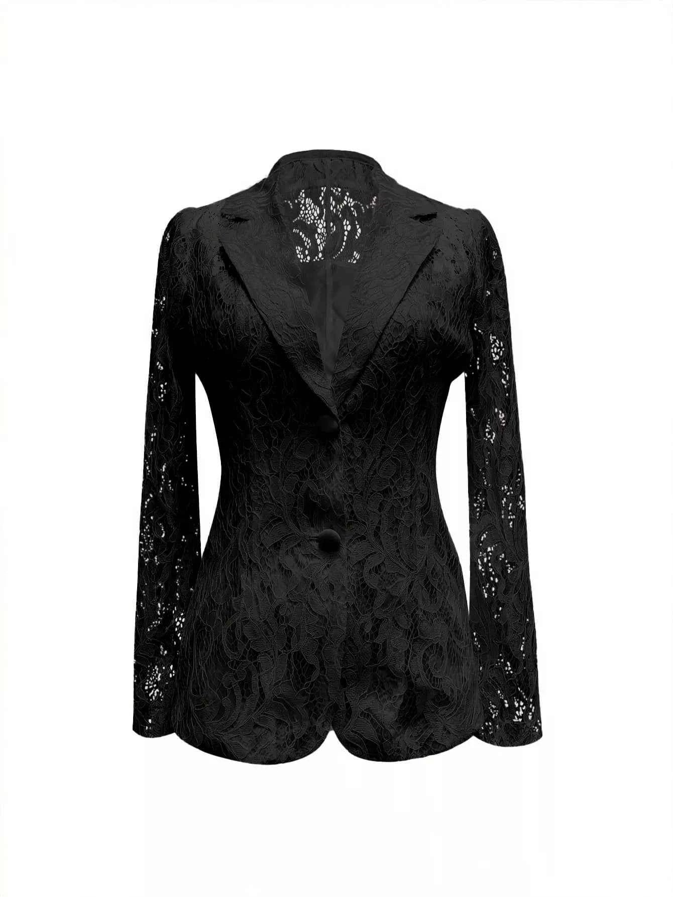 Lace Button Up Fitted Blazer