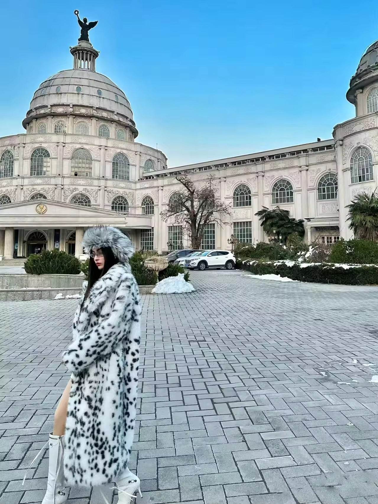 Faux Fur Coat Long Belted Leopard Print Fox Fur Outerwears - REBECATHELABEL