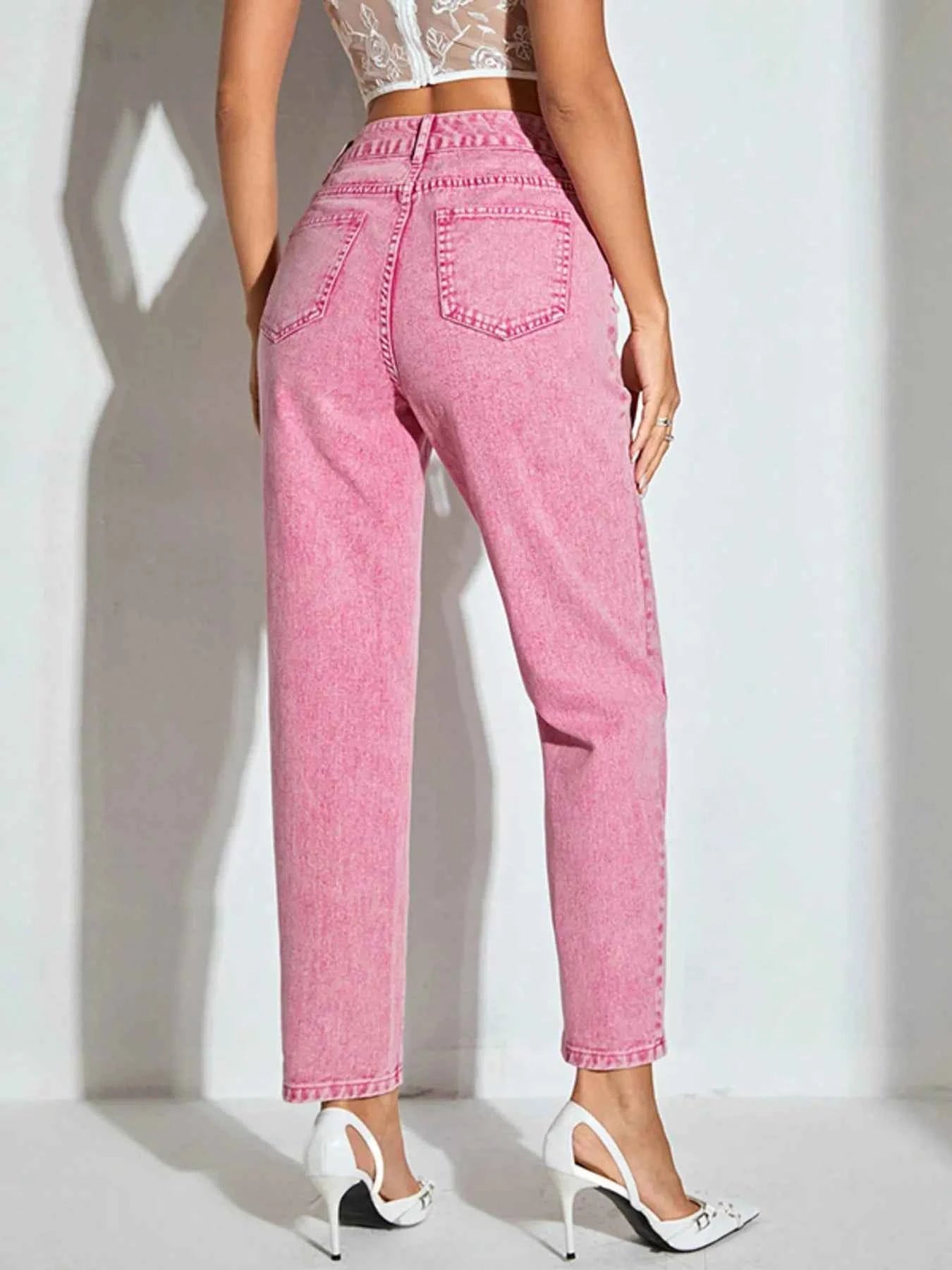 High-Waisted Wash Straight Leg Jeans