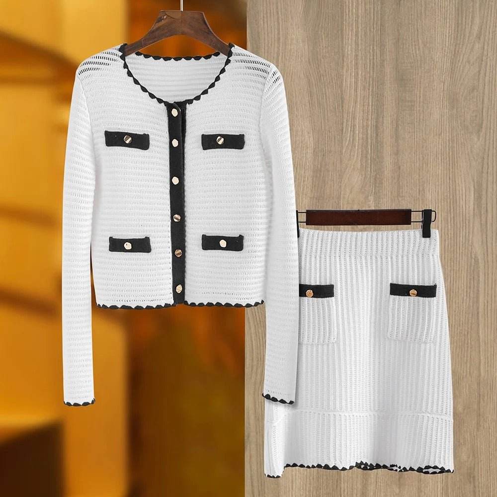 Flieen Corded Button Up Knitted Skirt Set - REBECATHELABEL