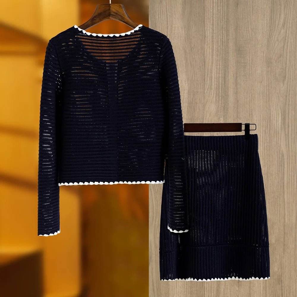 Flieen Corded Button Up Knitted Skirt Set - REBECATHELABEL