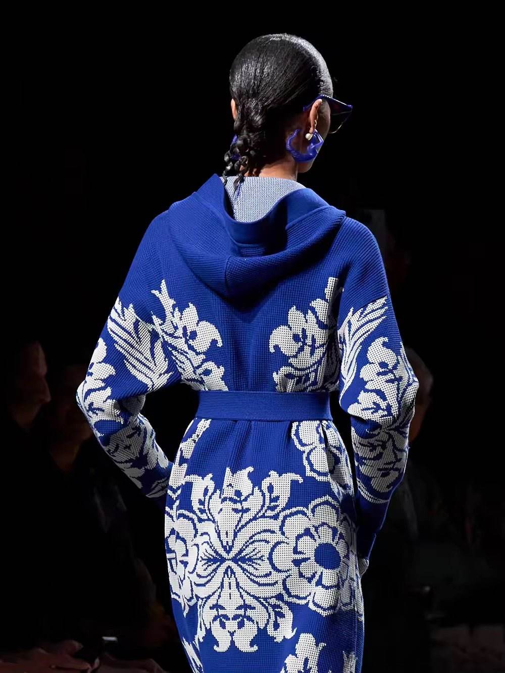 Flower Jacquard Long Hooded Cardigan Coat Bandage Single Breasted dress - REBECATHELABEL