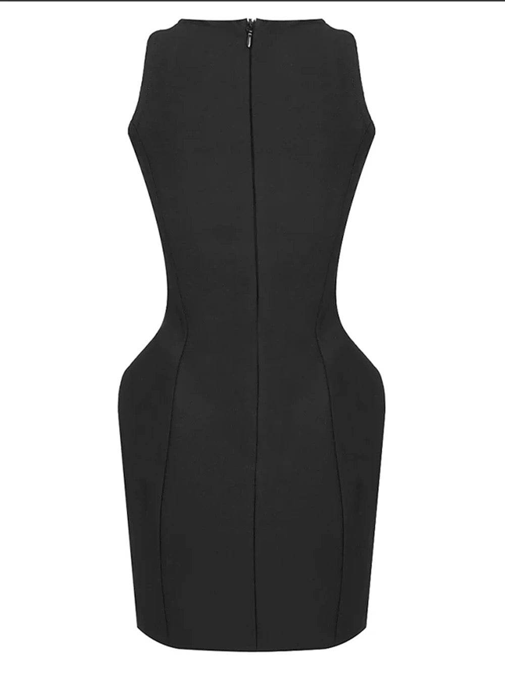 Flowers Button Black Bandage Short Dress - REBECATHELABEL