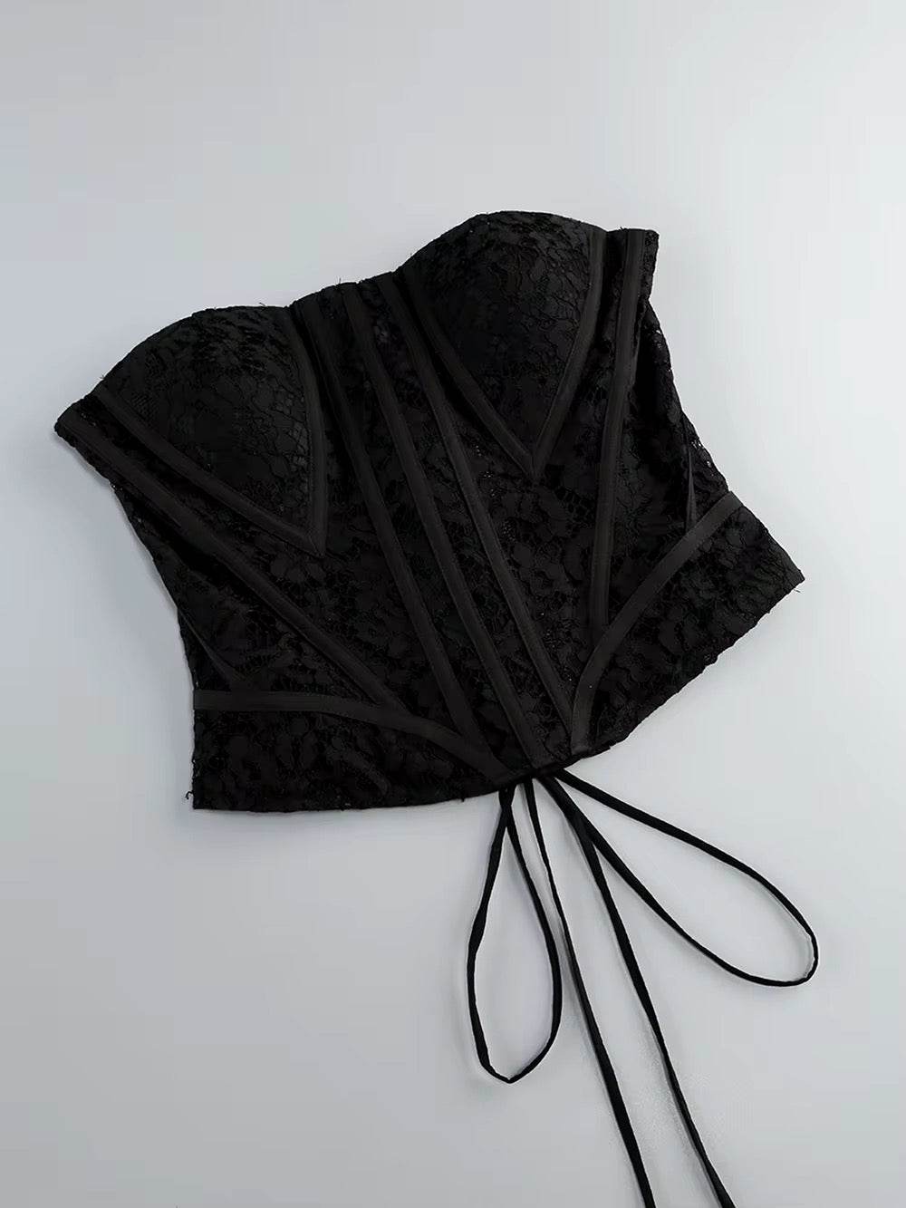 Gloves+Top+Skirt 3-piece Set Sexy Strapless Lace up Top Pleated Long Skirt Set - REBECATHELABEL