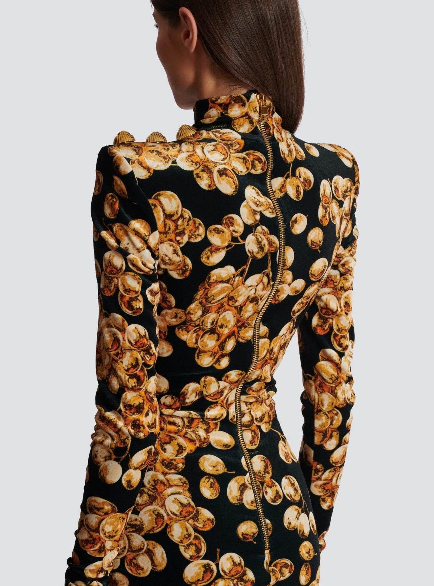 Grape Printed Gold Velvet Turtleneck Slim Mini Dress - REBECATHELABEL