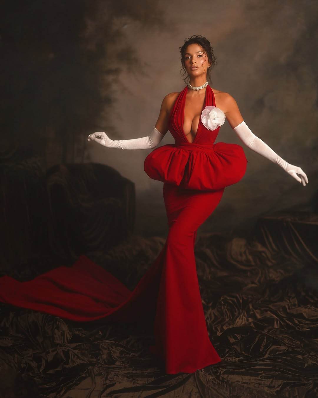 Halter 3D Flowers Tight Long Dress Gloves dress - REBECATHELABEL