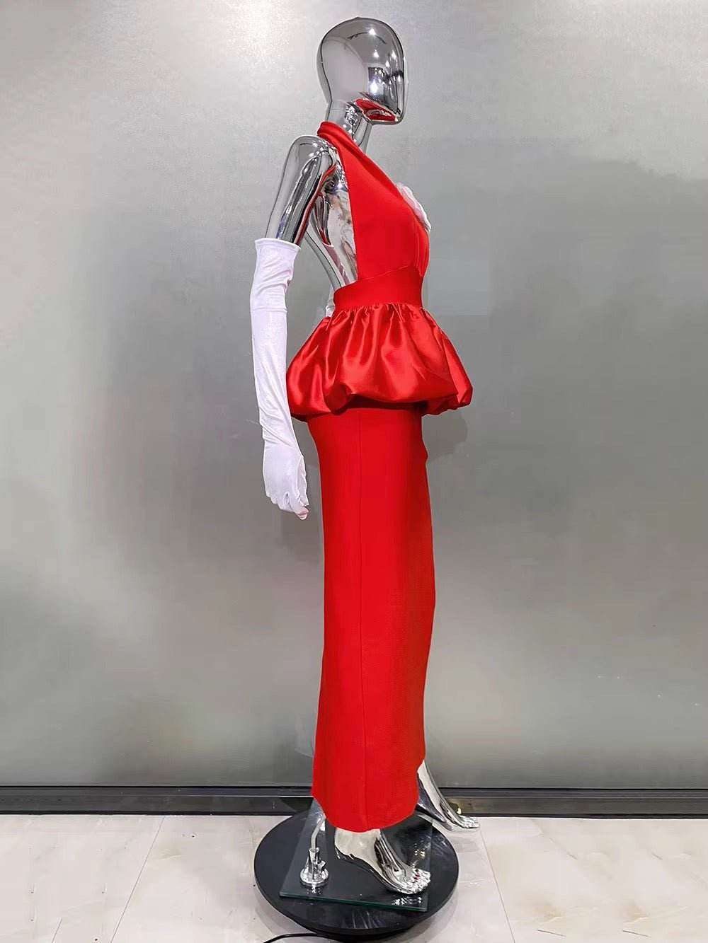 Halter 3D Flowers Tight Long Dress Gloves dress - REBECATHELABEL