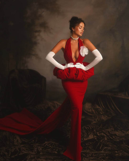 Halter 3D Flowers Tight Long Dress Gloves dress - REBECATHELABEL