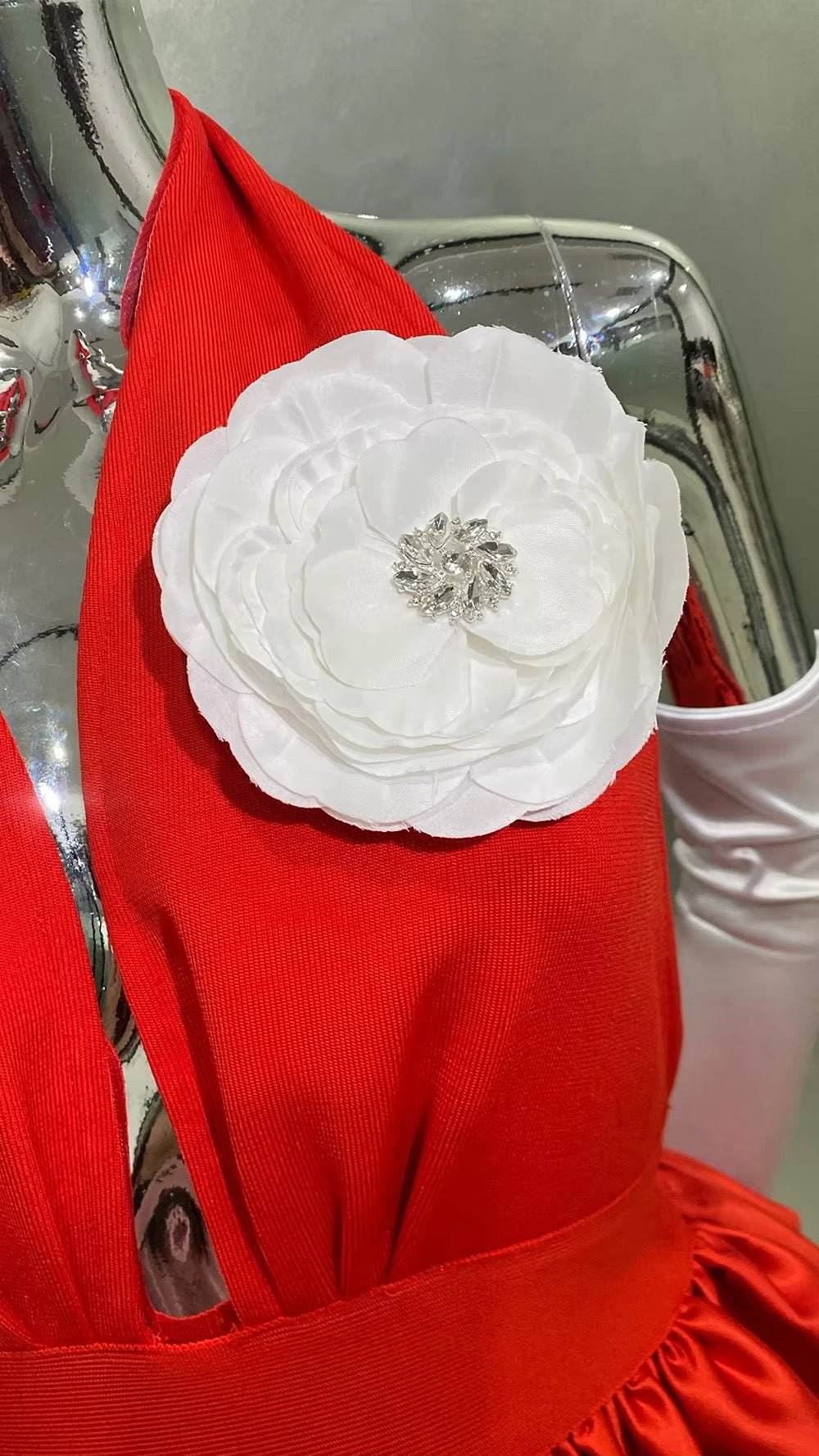 Halter 3D Flowers Tight Long Dress Gloves dress - REBECATHELABEL