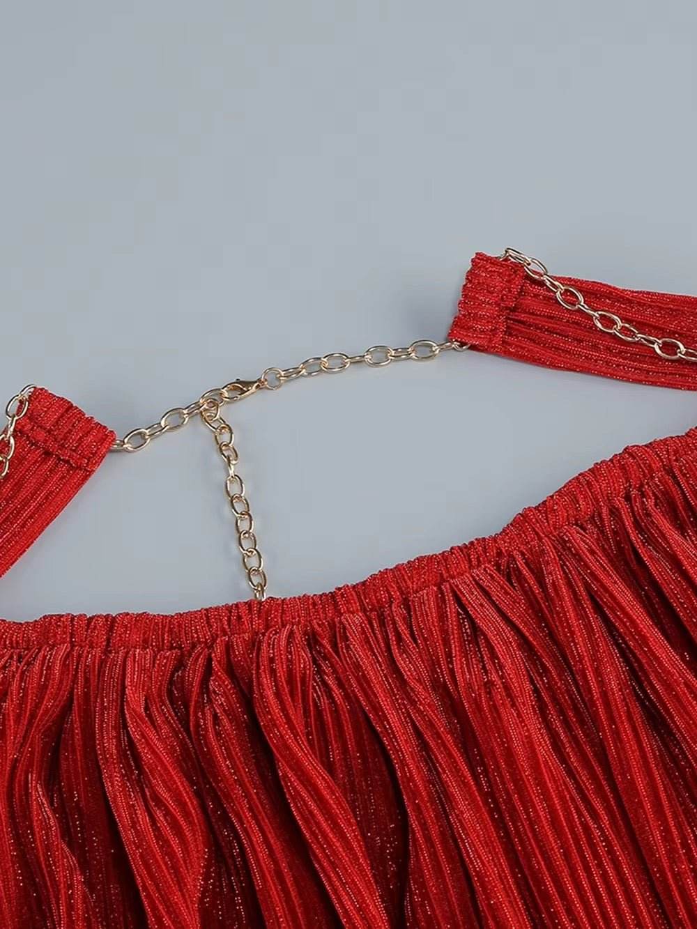 Halter Chain Pleated High Split Long Dress - REBECATHELABEL