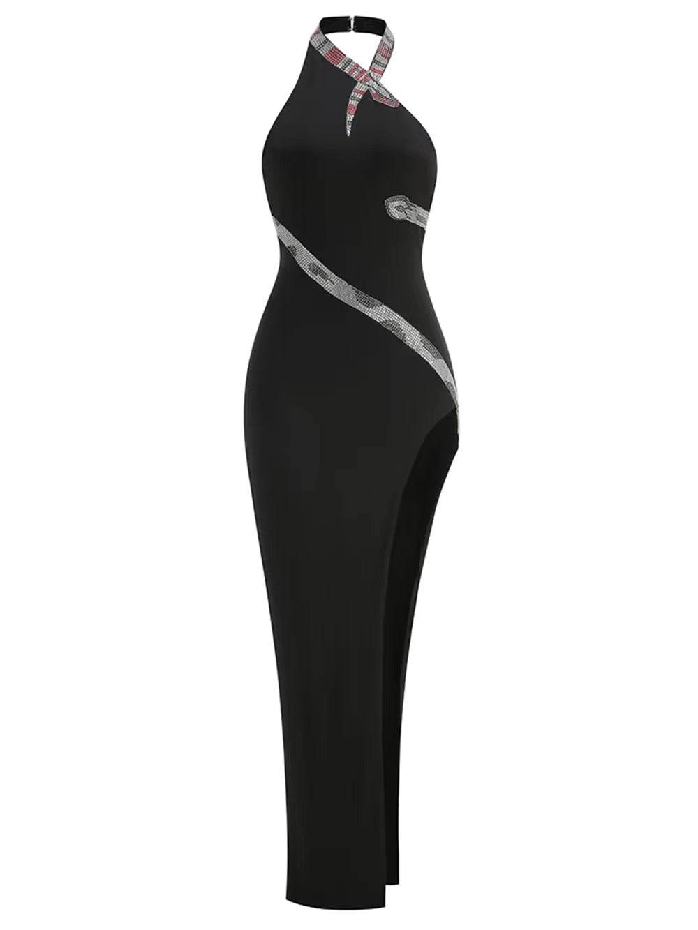 Halter Diamond Serpentine Long Dress - REBECATHELABEL