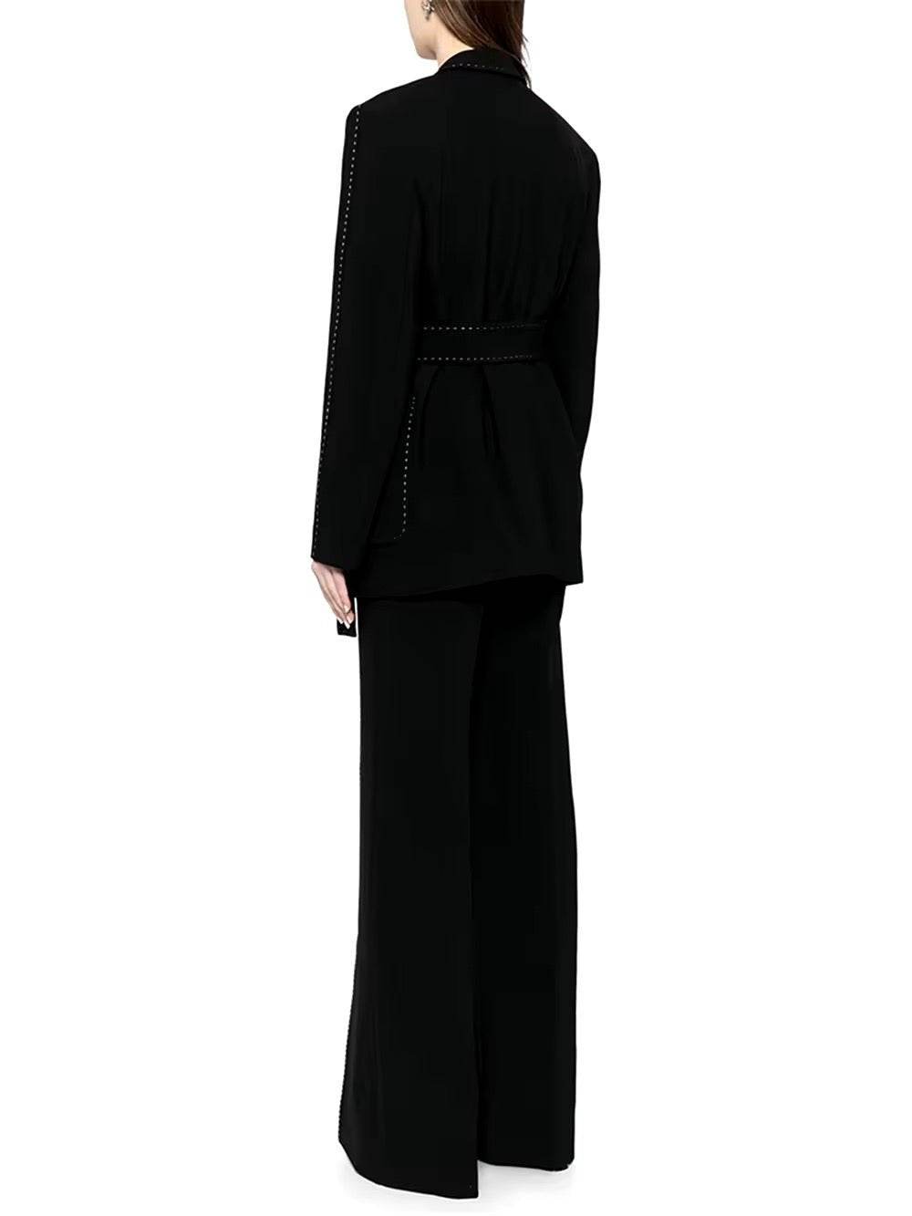 Handmade Suit Set Belted Blazer Jacket Straight Pants Two sets - REBECATHELABEL