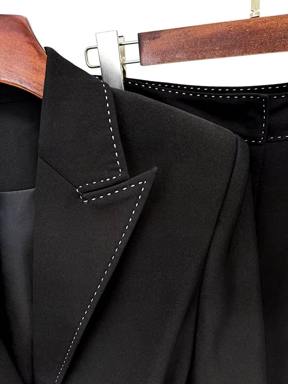 Handmade Suit Set Belted Blazer Jacket Straight Pants Two sets - REBECATHELABEL