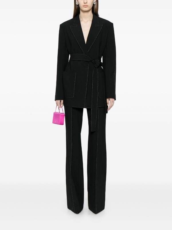 Handmade Suit Set Belted Blazer Jacket Straight Pants Two sets - REBECATHELABEL