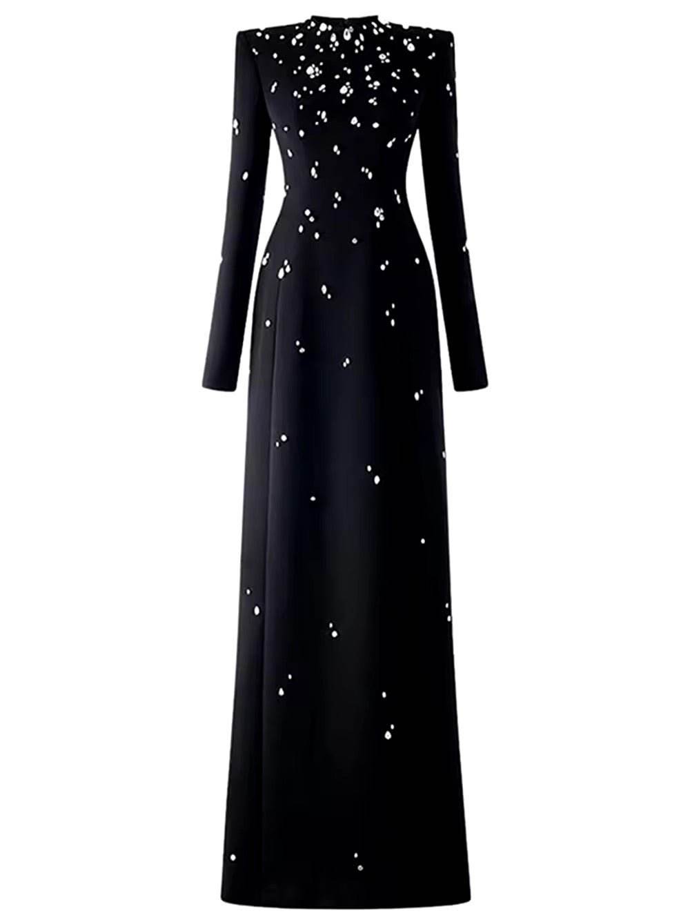 Heavy Industry Diamond Bead Slim Elegant Long Dress - REBECATHELABEL