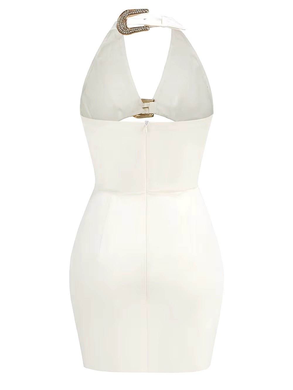 Hollow Out Diamond metal buckle design Halter Dress - REBECATHELABEL