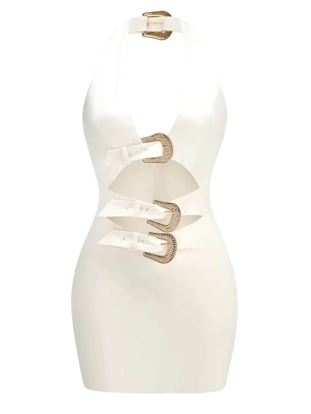 Hollow Out Diamond metal buckle design Halter Dress - REBECATHELABEL