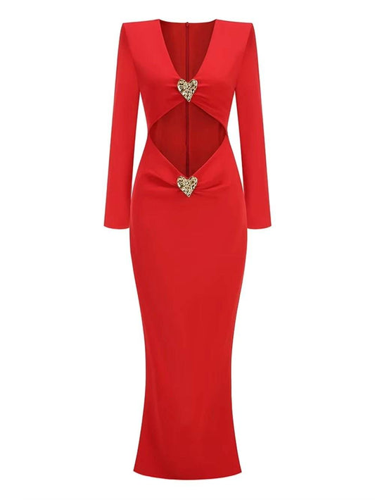 Hollow Out Metal Heart Maxi Dress - REBECATHELABEL