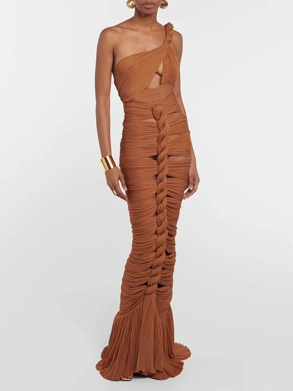 Hollow Out Twisted Pleat Weaving Two Piece Set - REBECATHELABEL