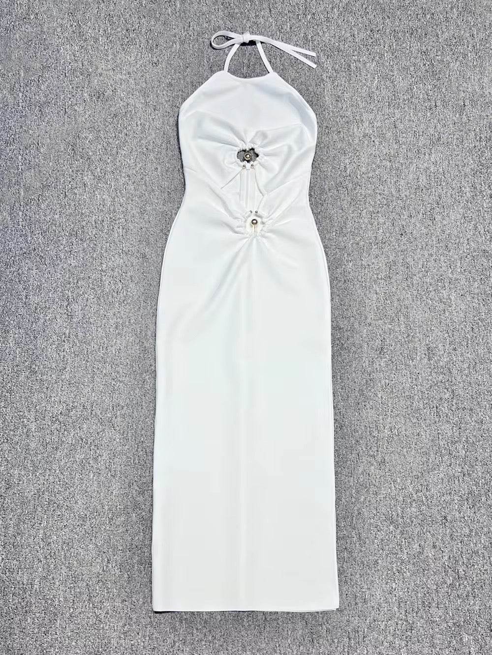 Hollow Out White Elegant Bandage Maxi Dress - REBECATHELABEL