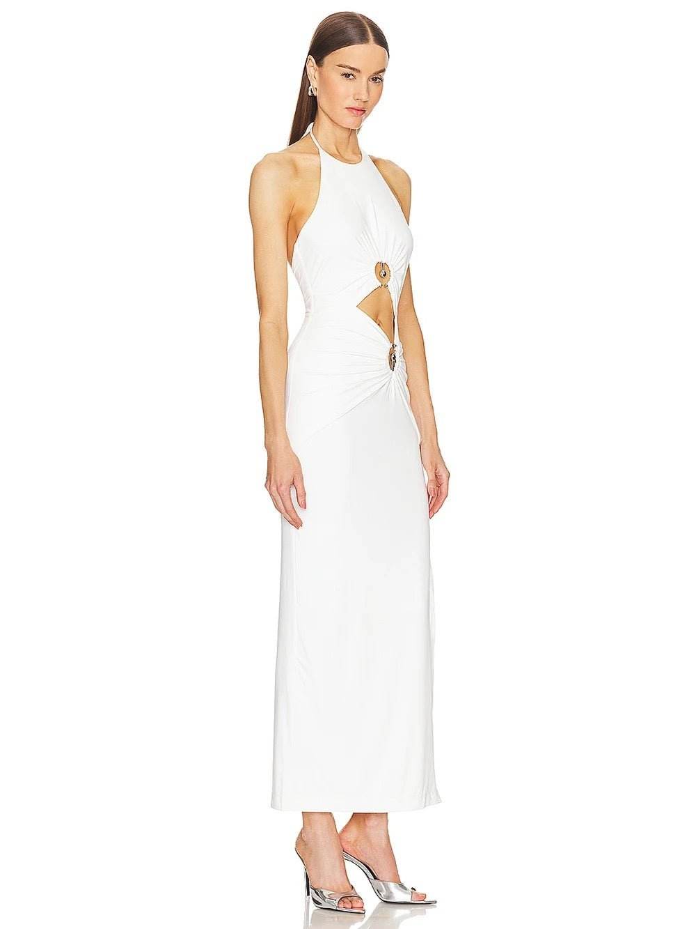 Hollow Out White Elegant Bandage Maxi Dress - REBECATHELABEL