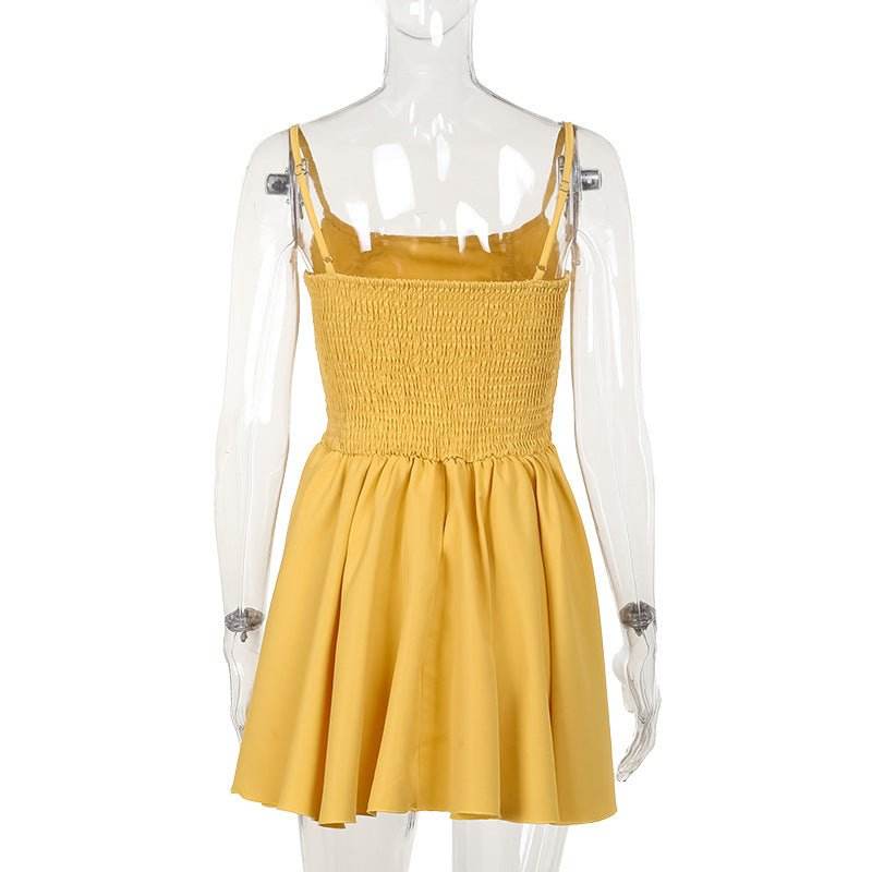 Lace Characteristic Suspenders Puff Dress - REBECATHELABEL