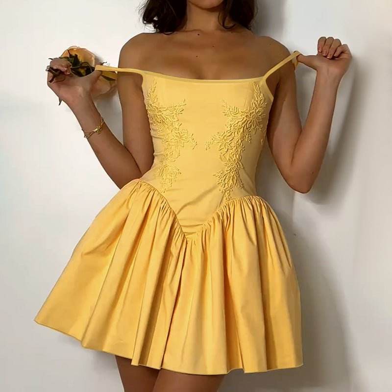 Lace Characteristic Suspenders Puff Dress - REBECATHELABEL