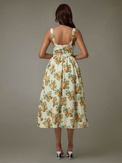 Lace Trim Floral Sleeveless Midi Dress - REBECATHELABEL