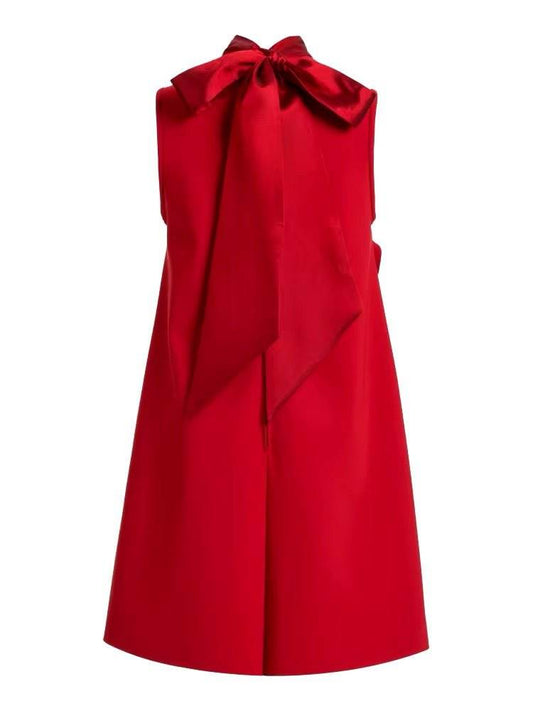 Lace-up Neck Appliques Flower Mini Loose Dress - REBECATHELABEL