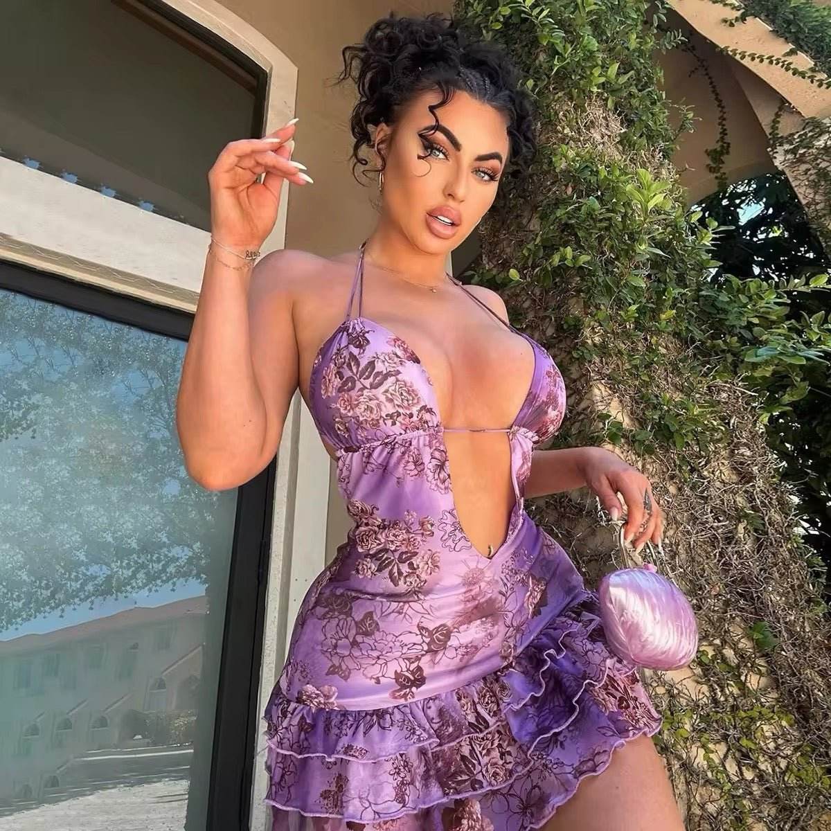 Lace-Up Ruffles Mini Vacation Dress - REBECATHELABEL