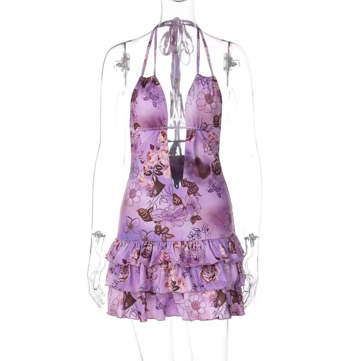 Lace-Up Ruffles Mini Vacation Dress - REBECATHELABEL