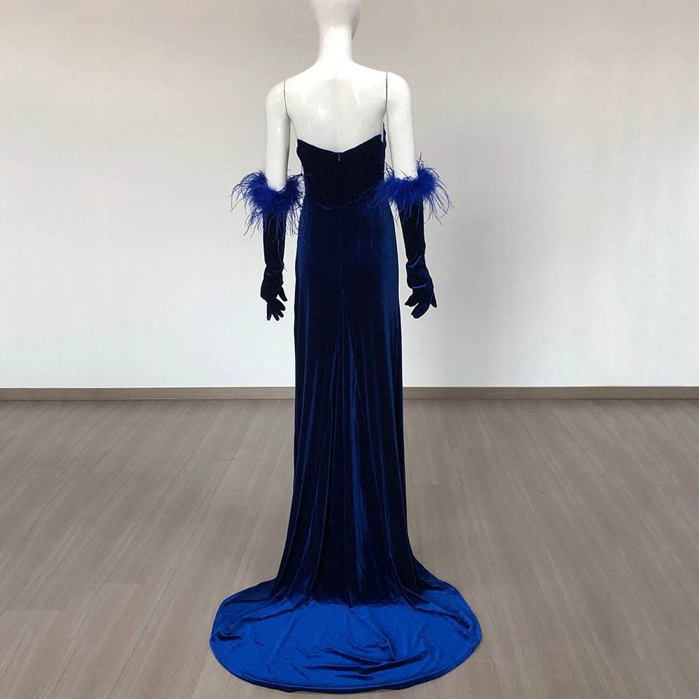 Lala velvet feather floor length dress - REBECATHELABEL