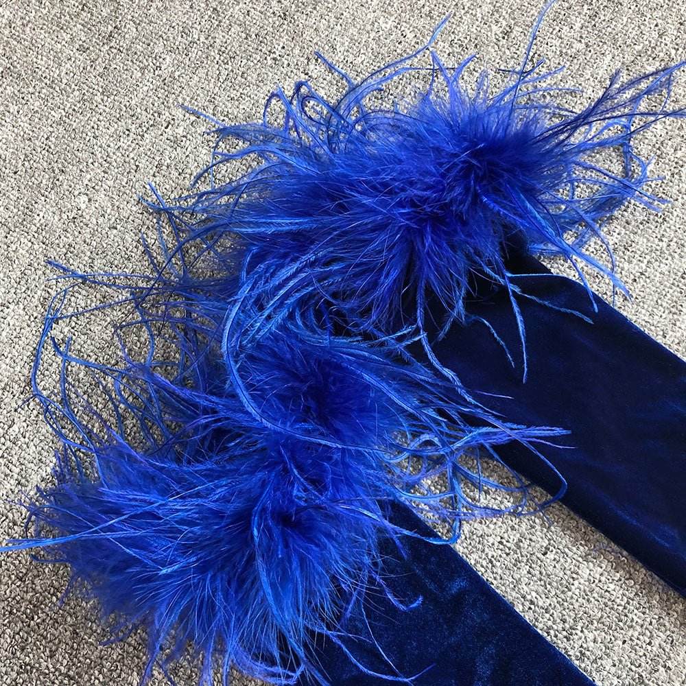 Lala velvet feather floor length dress - REBECATHELABEL